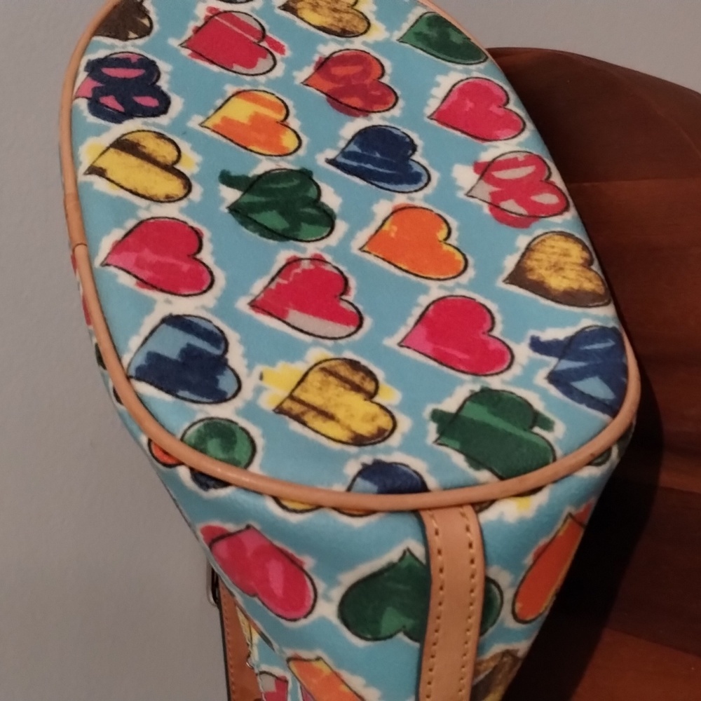 Dooney & Bourke Heart Hobo Vintage Coated Canvas Multi Color Bag And Zipper GUC - Picture 10 of 16